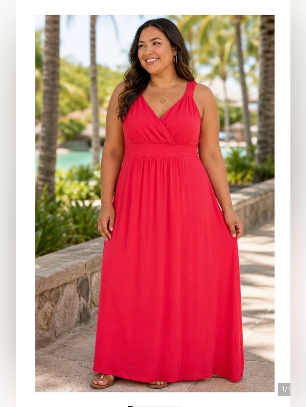 Y2K Maxi Dress Empire Waist Sleeveless Coral Pink 18 20 1X Resort Beach Vacation